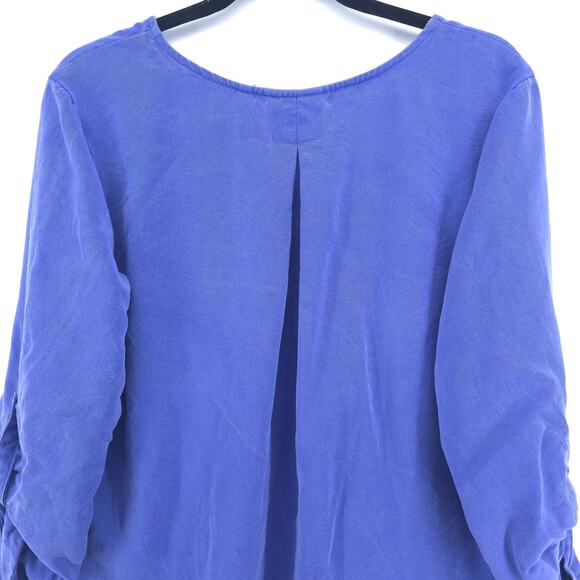 Soft Surroundings 27747 V-Neck Tencil Periwinkle Blouse Roll-tab Sleeve Pocket M - Picture 9 of 10
